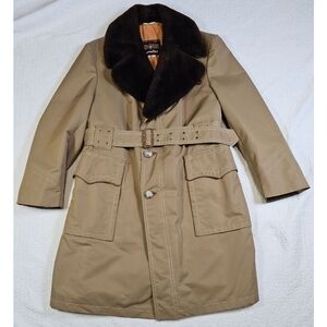 Vintage Cortefiel Belted Faux Fur Trim Trench Coat